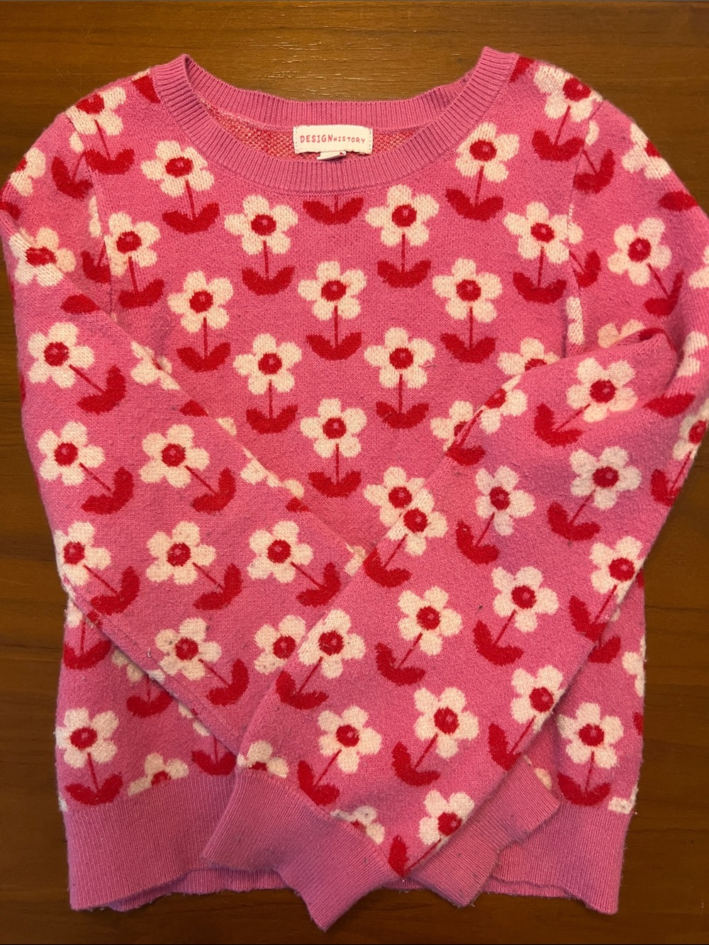 Design History Pink & Red Floral Crewneck Sweater